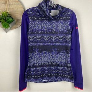 Nike Pro Purple Print Cozy Dri-Fit Funnel Neck Long Sleeve Size Small
